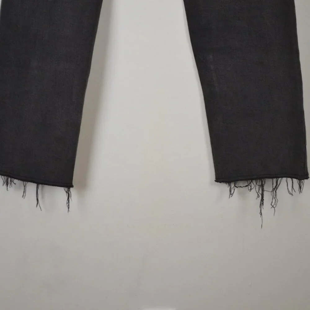 Good American Good Boy Jeans Black Womens 12/31 Distressed Slit Raw Hem Denim - Picture 5 of 8